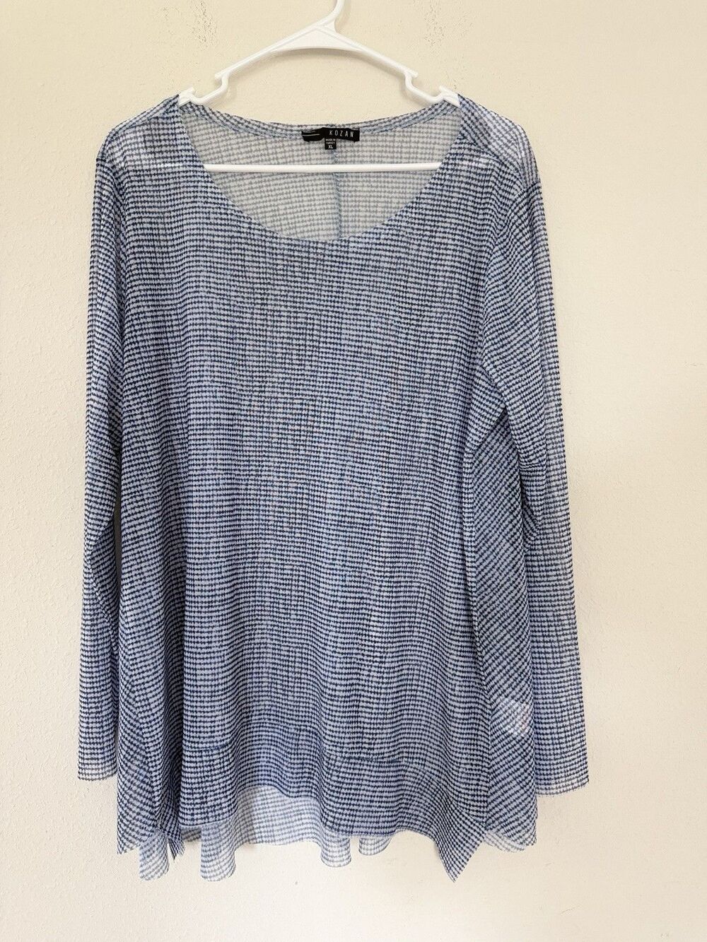 Kozan Sheer Tunic Top XL Coastal Grandma Chic Breezy Resort Abstract Lagenlook